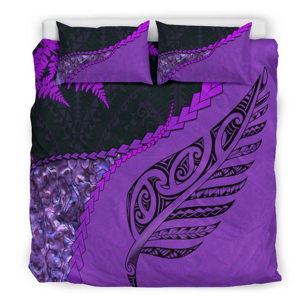 Paua Shell Maori Silver Fern Bedding Set, Purple - Vibe Hoodie Shop