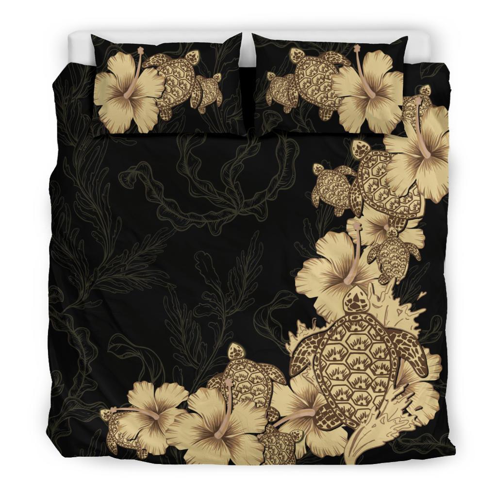 Hibiscus Plumeria Golden Turtle Bedding Set - Vibe Hoodie Shop