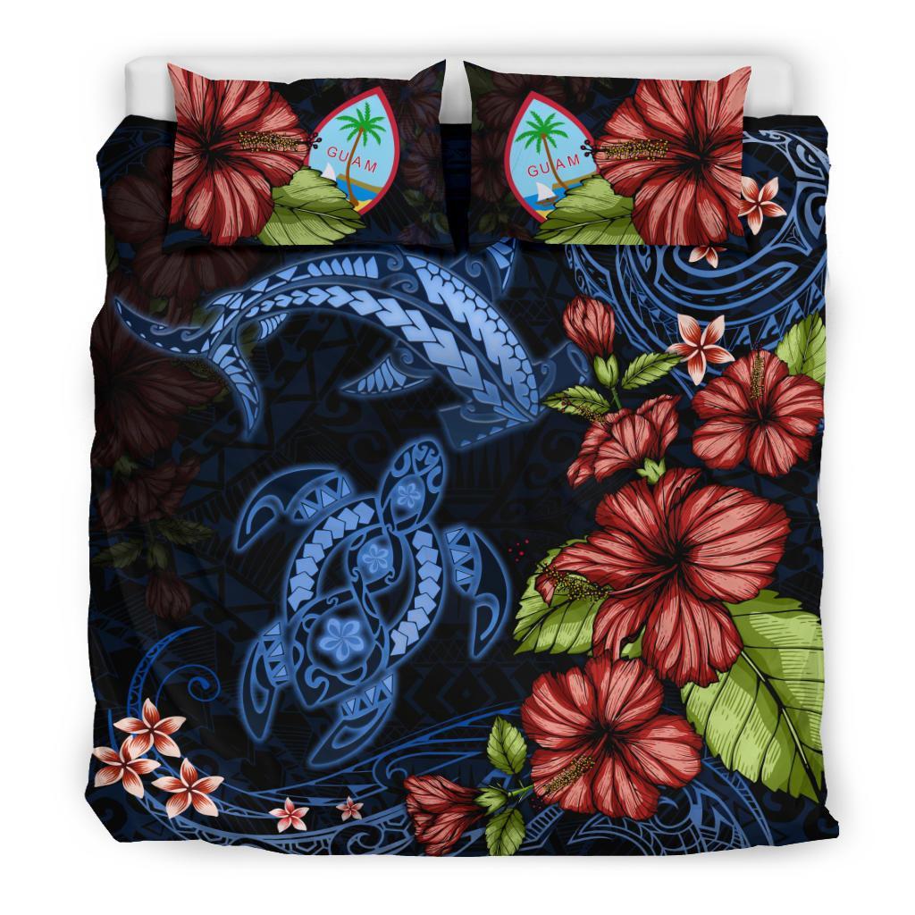 Guam Bedding Set Turtle And Shark Polynesian Hibiscus - Vibe Hoodie Shop