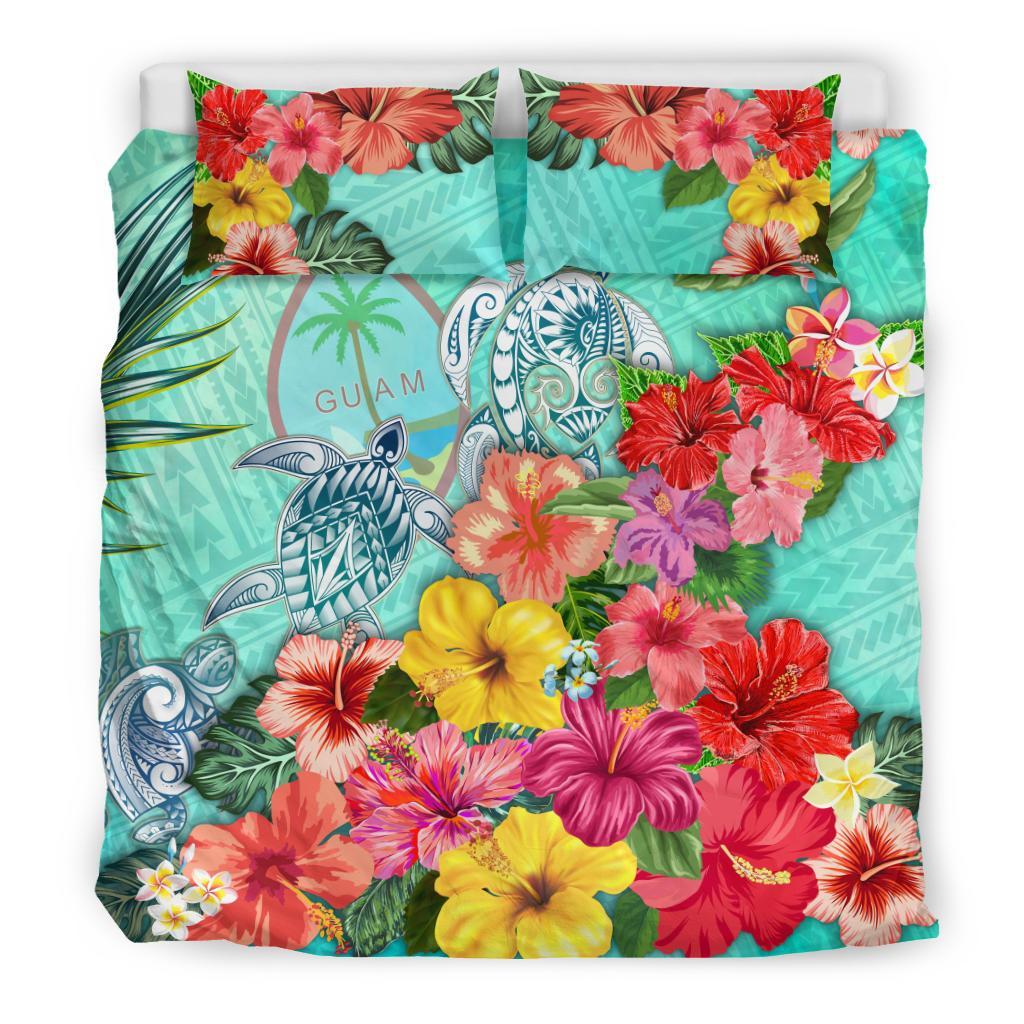 Guam Bedding Set Turtle And Hibiscus Turquoise - Vibe Hoodie Shop