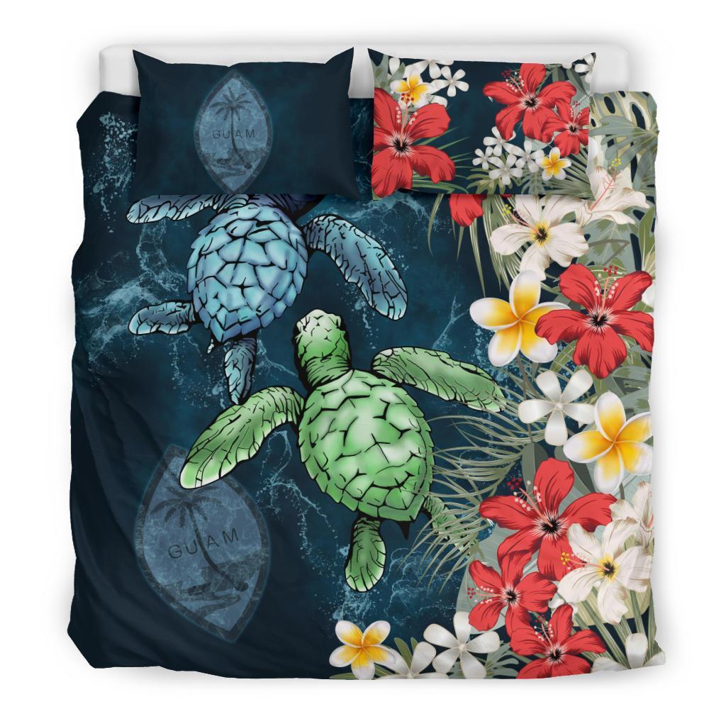 Guam Bedding Set - Sea Turtle Tropical Hibiscus And Plumeria - Vibe Hoodie Shop