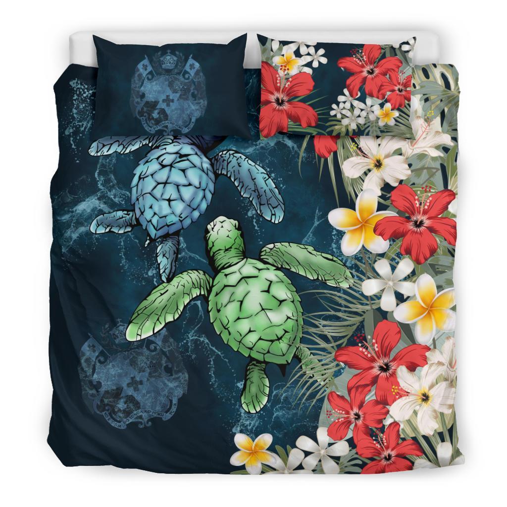 Tonga Bedding Set - Sea Turtle Tropical Hibiscus And Plumeria - Vibe Hoodie Shop