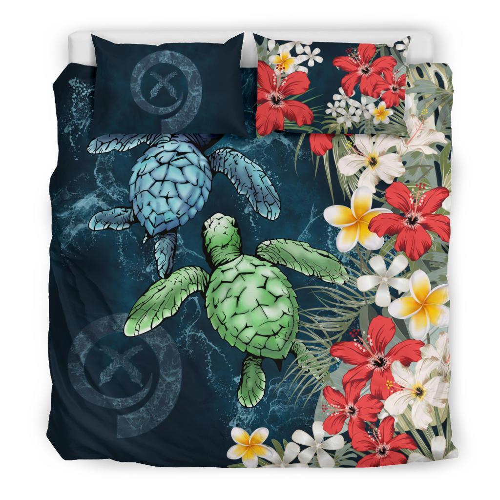 Vanuatu Bedding Set - Sea Turtle Tropical Hibiscus And Plumeria - Vibe Hoodie Shop