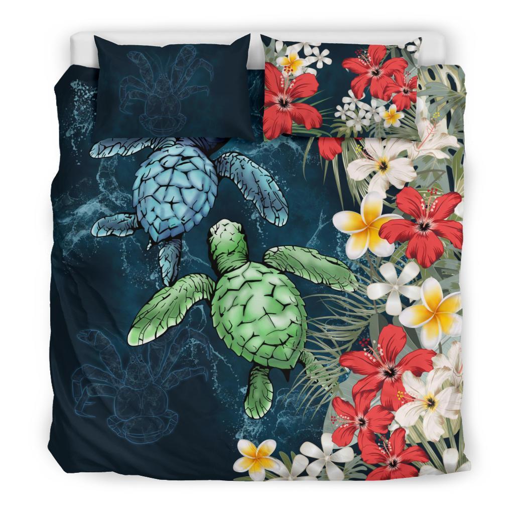 Niue Bedding Set - Sea Turtle Tropical Hibiscus And Plumeria - Vibe Hoodie Shop