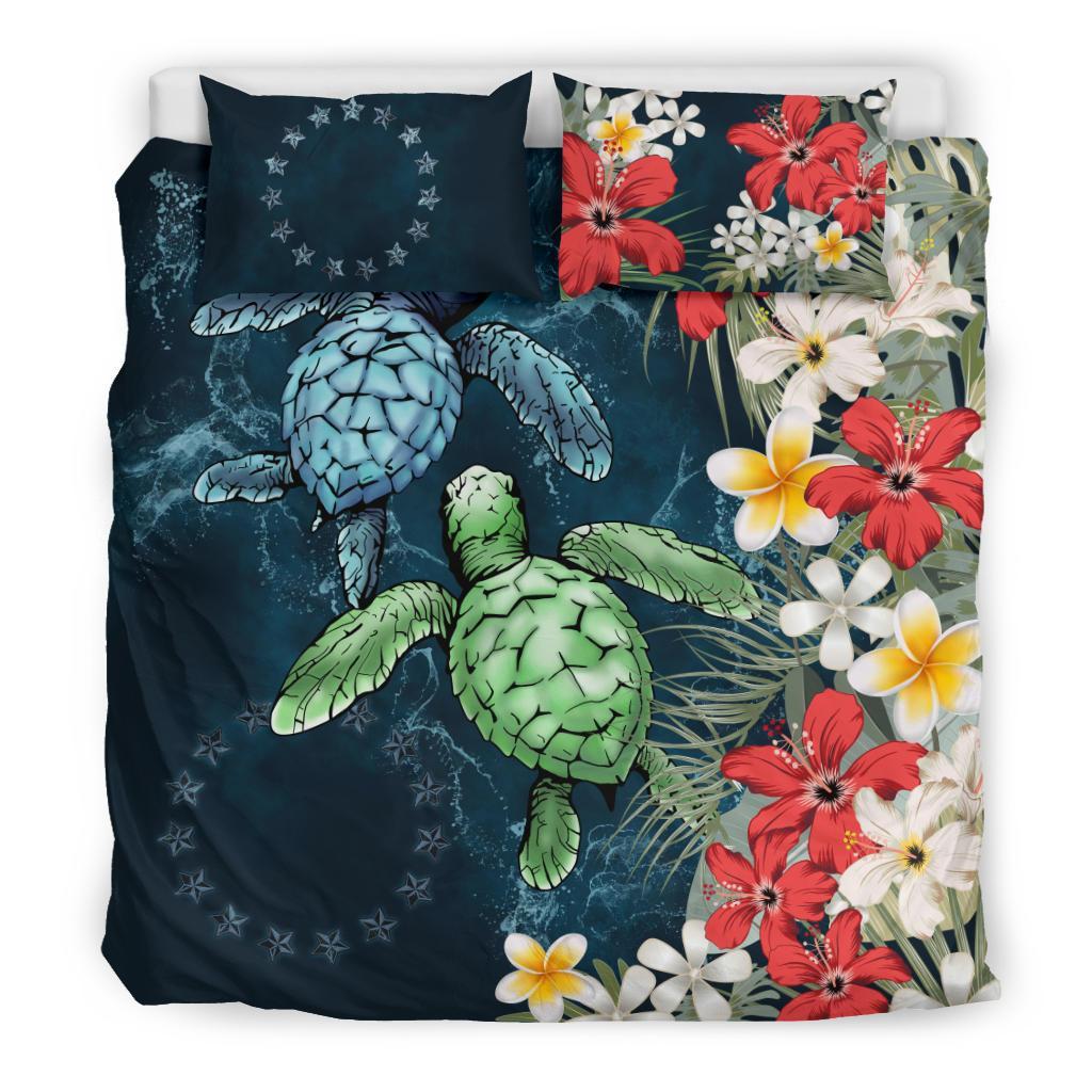 Cook Islands Bedding Set - Sea Turtle Tropical Hibiscus And Plumeria - Vibe Hoodie Shop