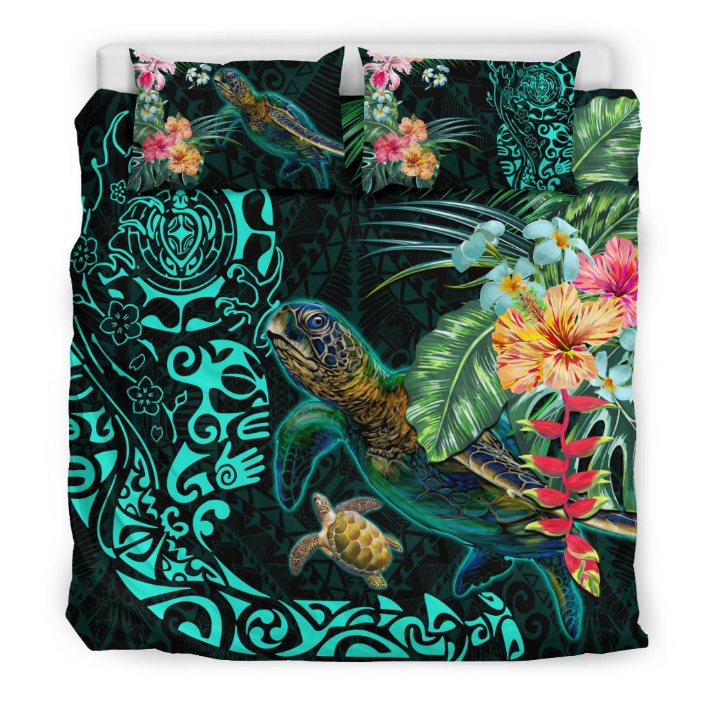 Tiki Polynesian Bedding Set Turtle Hibiscus - Vibe Hoodie Shop