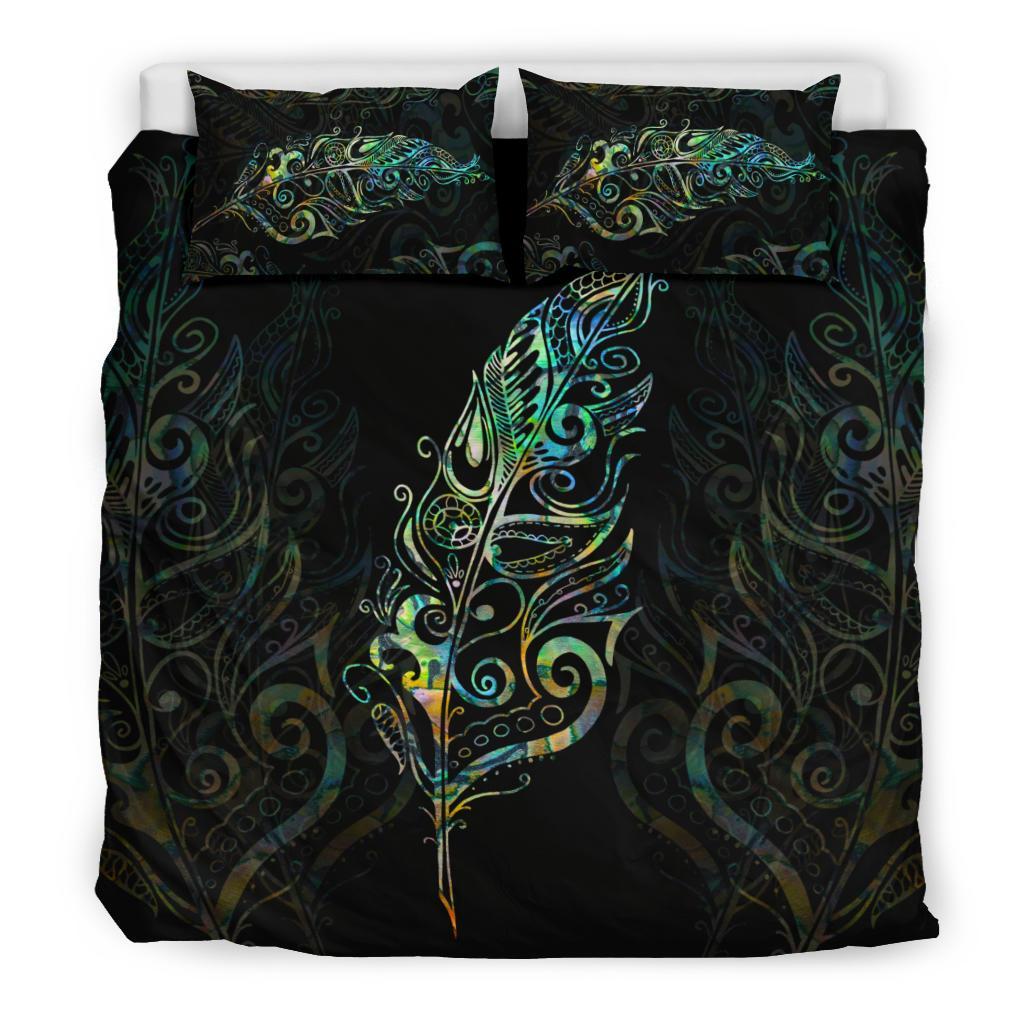 Light Silver Fern New Zealand Bedding Set, Paua Shell - Vibe Hoodie Shop