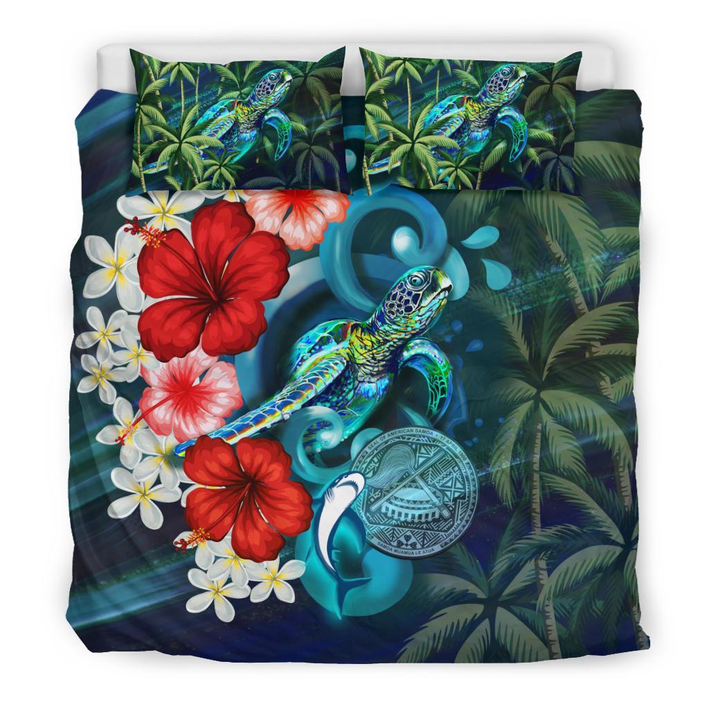 American Samoa Bedding Set - Ocean Turtle Coconut Tree And Hibiscus - Vibe Hoodie Shop