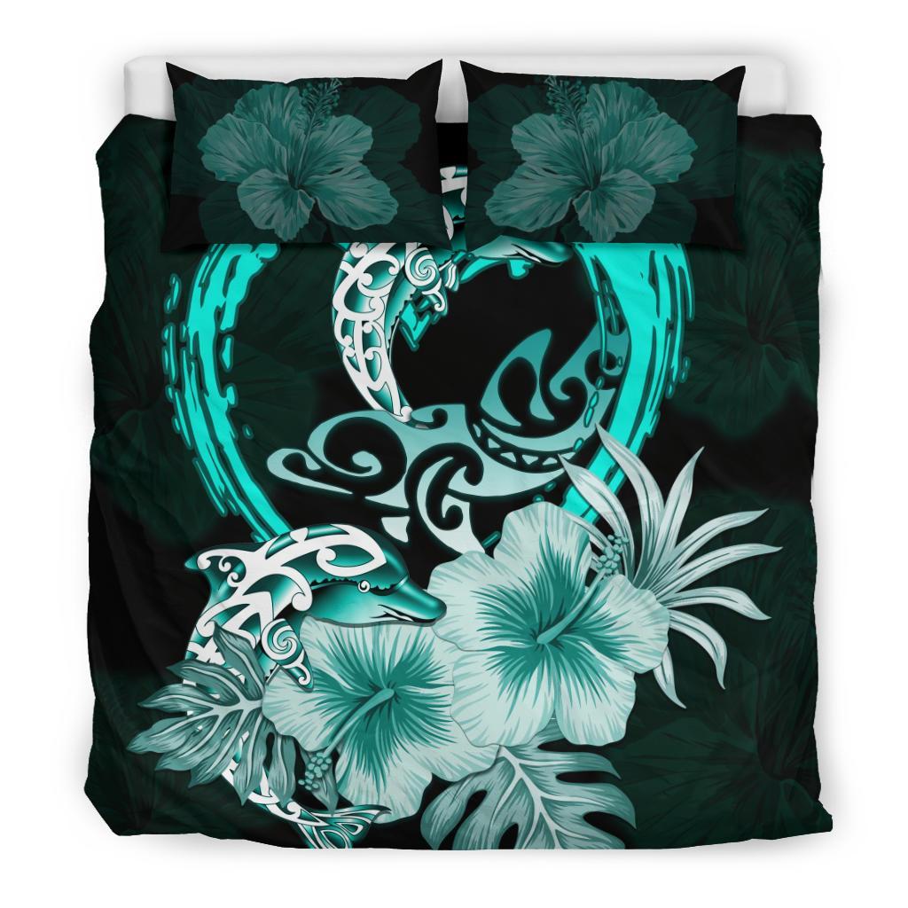 Polynesian Bedding Set I Love Dophins Duvet Cover Hibiscus - Vibe Hoodie Shop