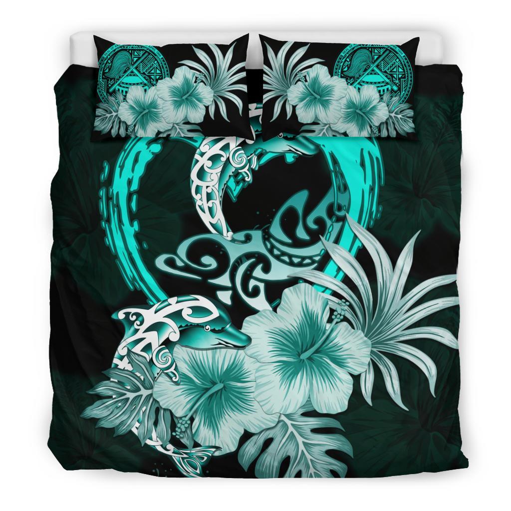 American Samoa Bedding Set I love Dolphins Hibiscus - Vibe Hoodie Shop