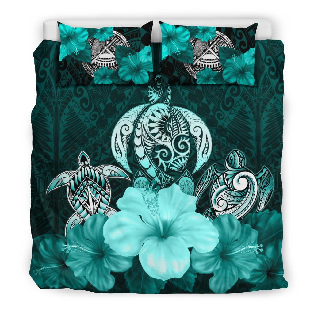 American Samoa Bedding Set Three Turtle Polynesian Hibiscus - Vibe Hoodie Shop