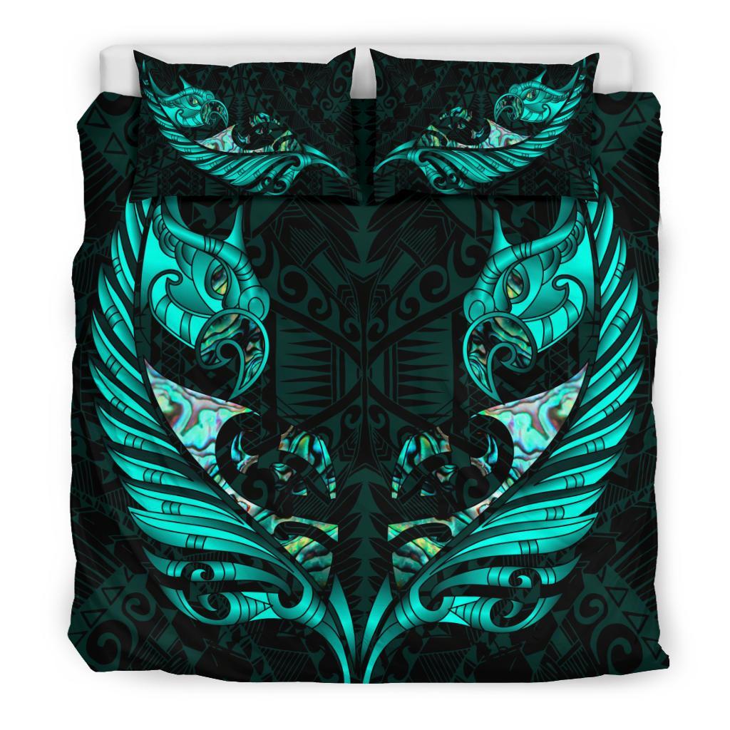 New Zealand Bedding Set Manaia Paua Fern Wing - Turquoise - Vibe Hoodie Shop