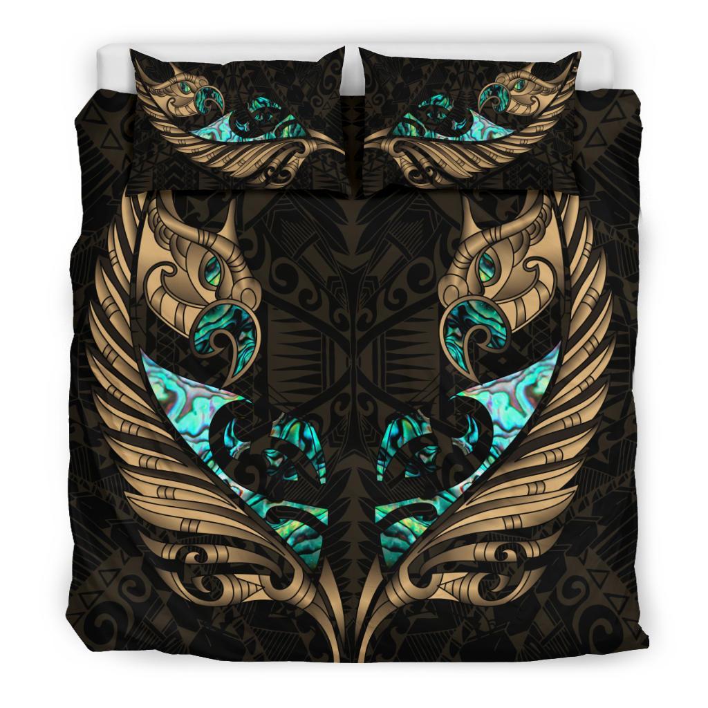 New Zealand Bedding Set Manaia Paua Fern Wing - Gold - Vibe Hoodie Shop