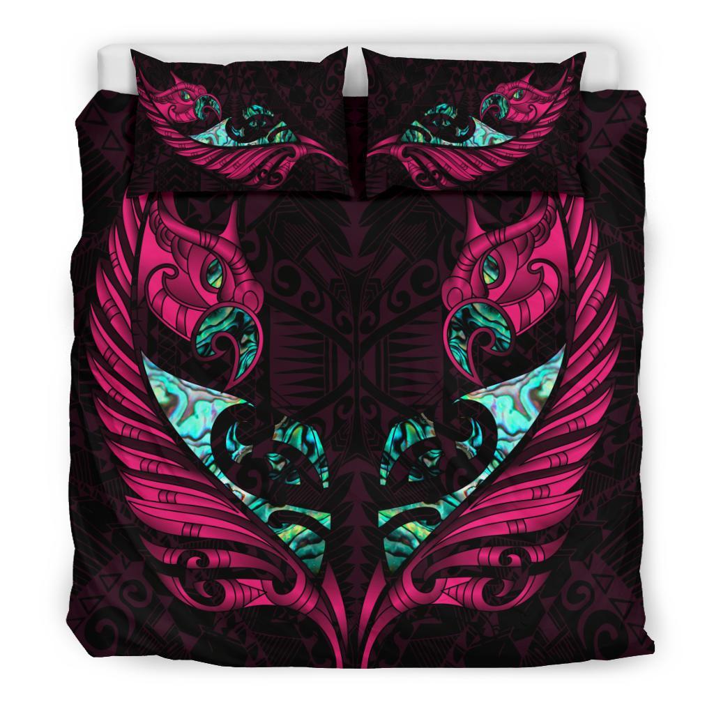 New Zealand Bedding Set Manaia Paua Fern Wing - Pink - Vibe Hoodie Shop