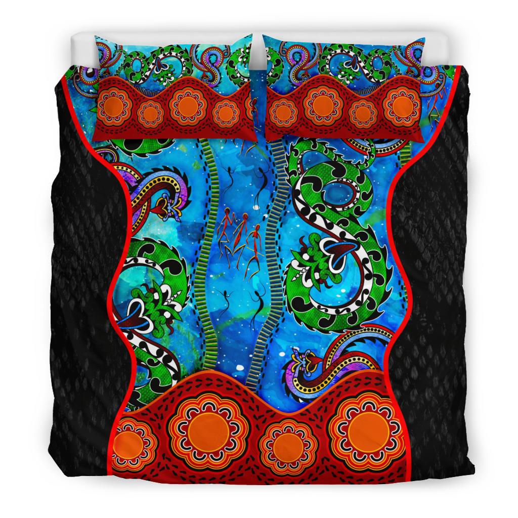 Aboriginal Bedding Set - Aussie Indigenous Patterns Blue - Vibe Hoodie Shop