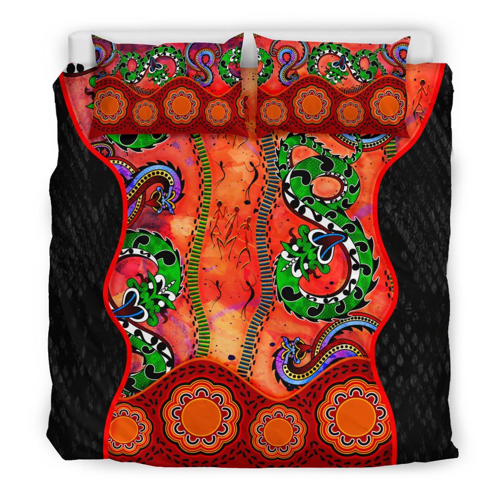 Aboriginal Bedding Set - Aussie Indigenous Patterns Orange - Vibe Hoodie Shop