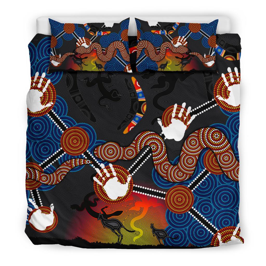 Aboriginal Bedding Set, Australian Boomerang and Snake Indigenous Art - Vibe Hoodie Shop