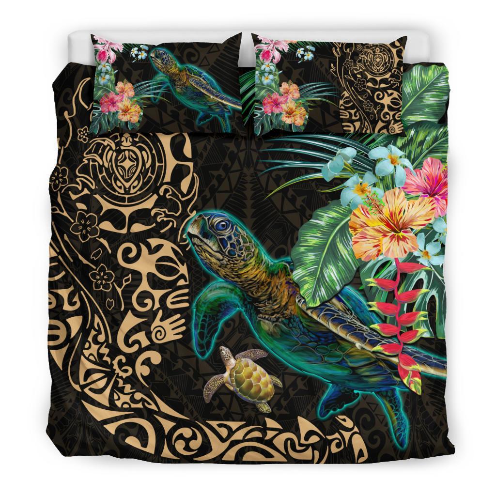 Tiki Polynesian Bedding Set Turtle Hibiscus - Gold - Vibe Hoodie Shop