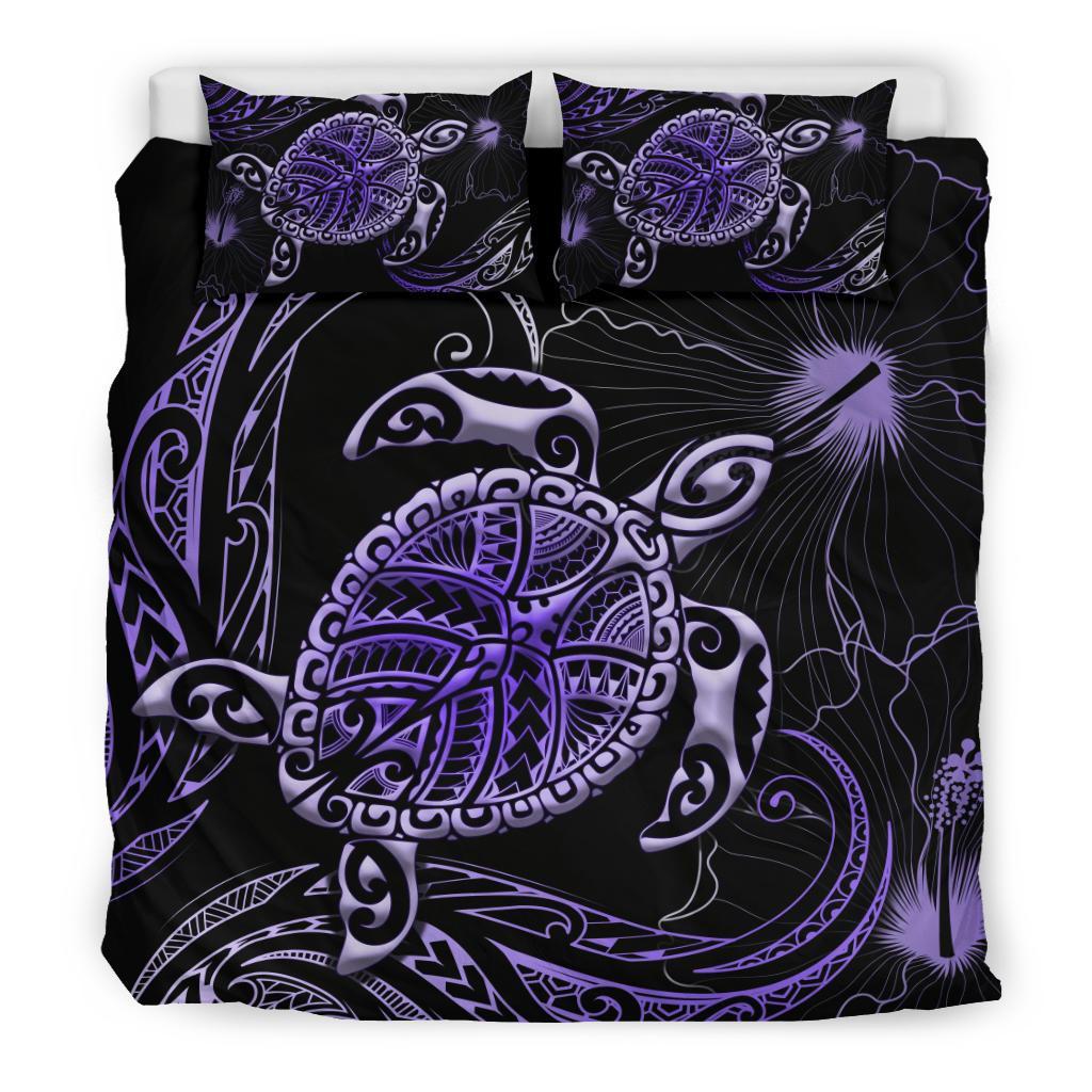 Polynesian Bedding Set Turtle Mix Hibiscus - Purple - Vibe Hoodie Shop