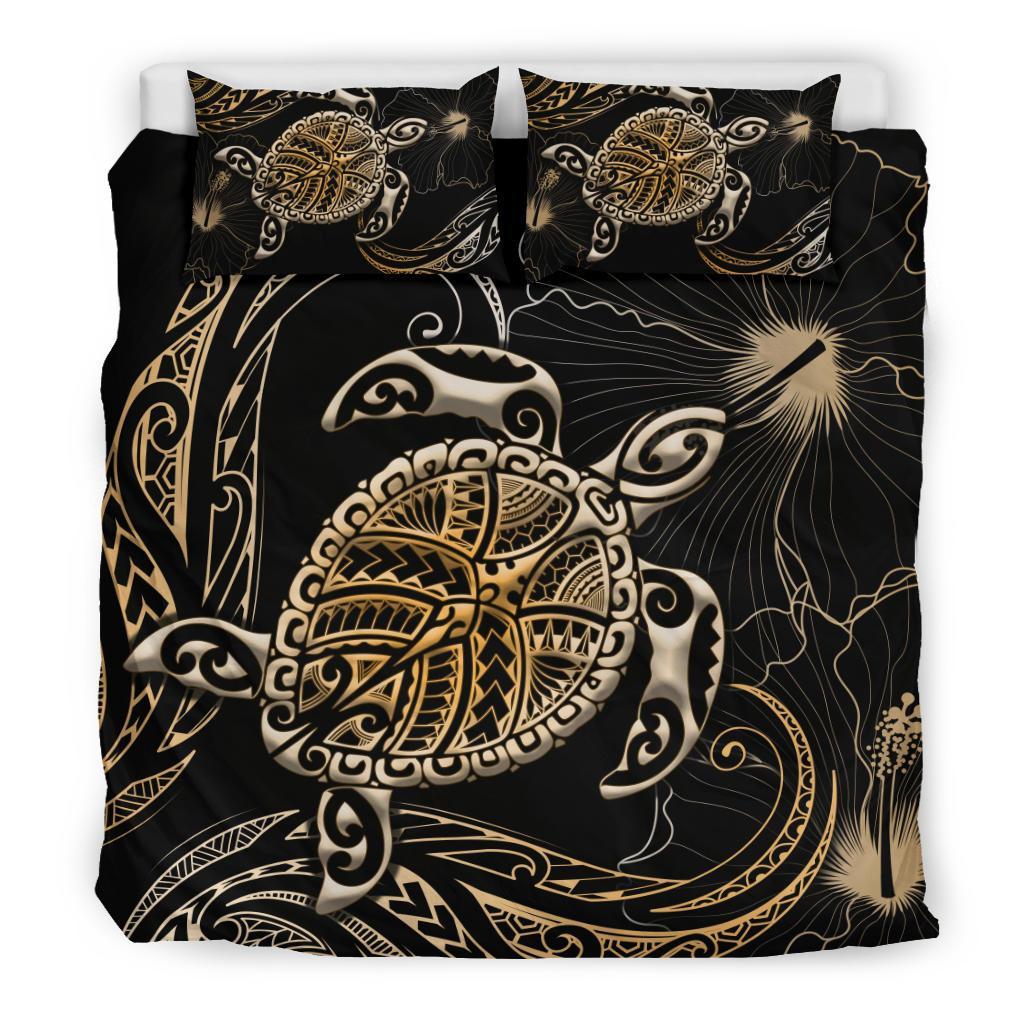 Polynesian Bedding Set Turtle Mix Hibiscus - Gold - Vibe Hoodie Shop