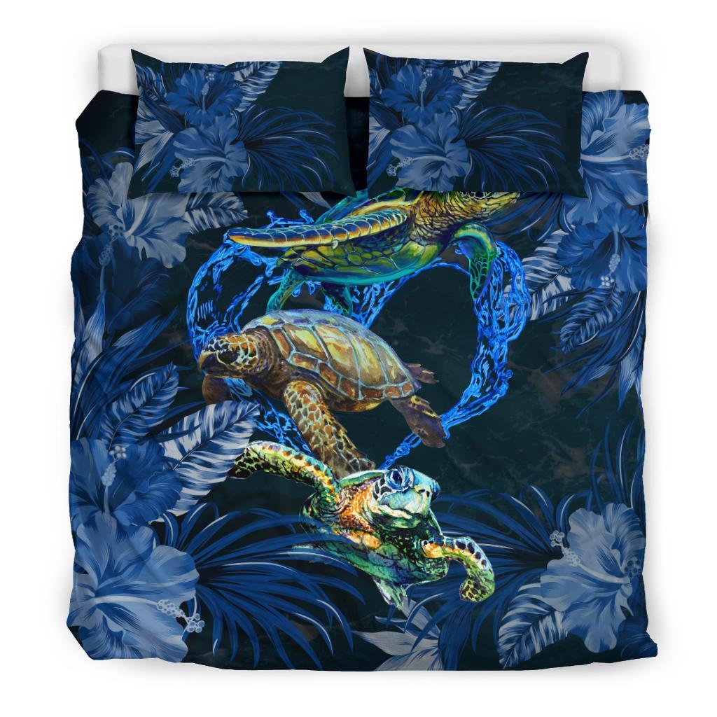 Family Turtles Bedding Set Hibiscus And Sea Water - Vibe Hoodie Shop