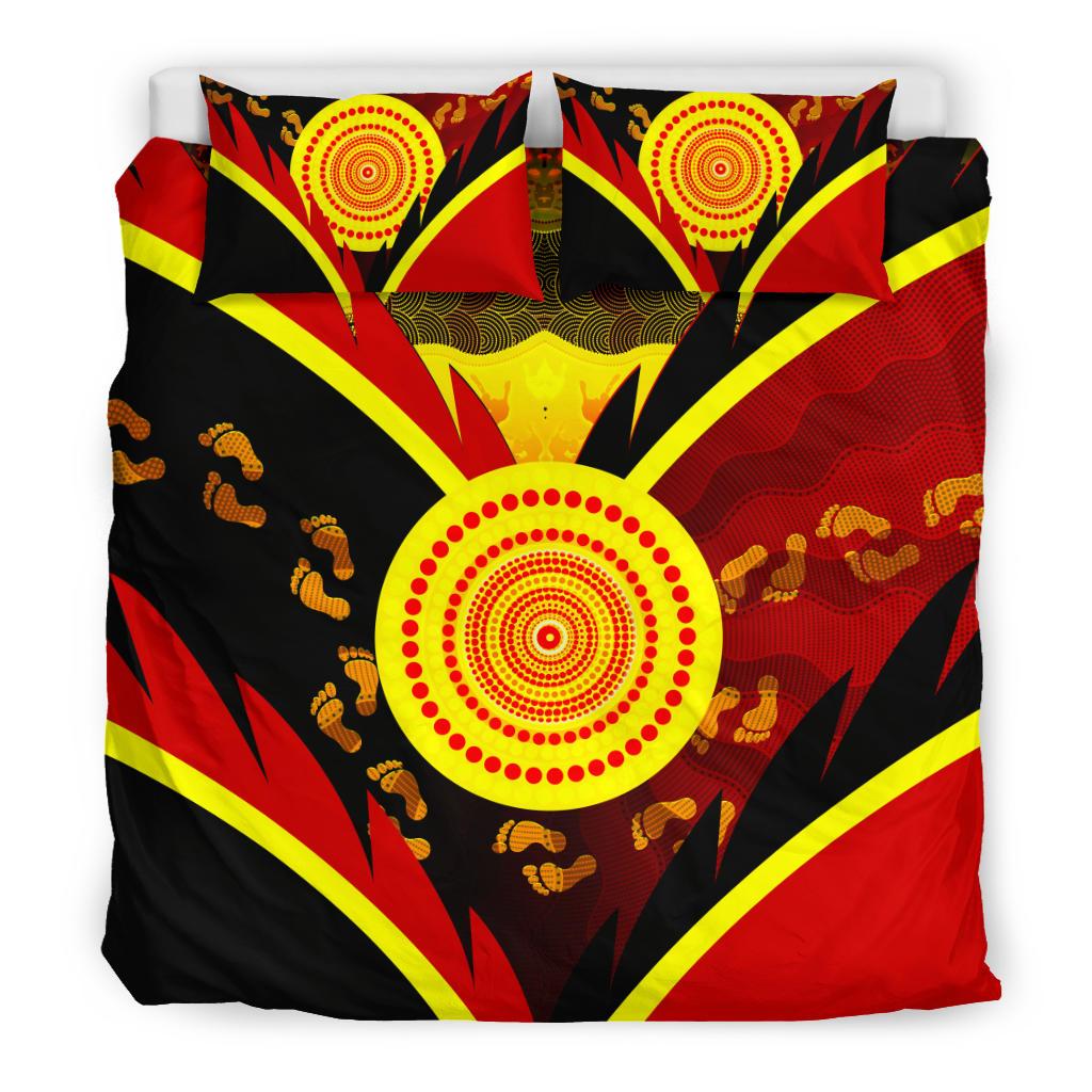 Aboriginal Bedding Set - Indigenous Flag With Footprint Hand Art - Vibe Hoodie Shop