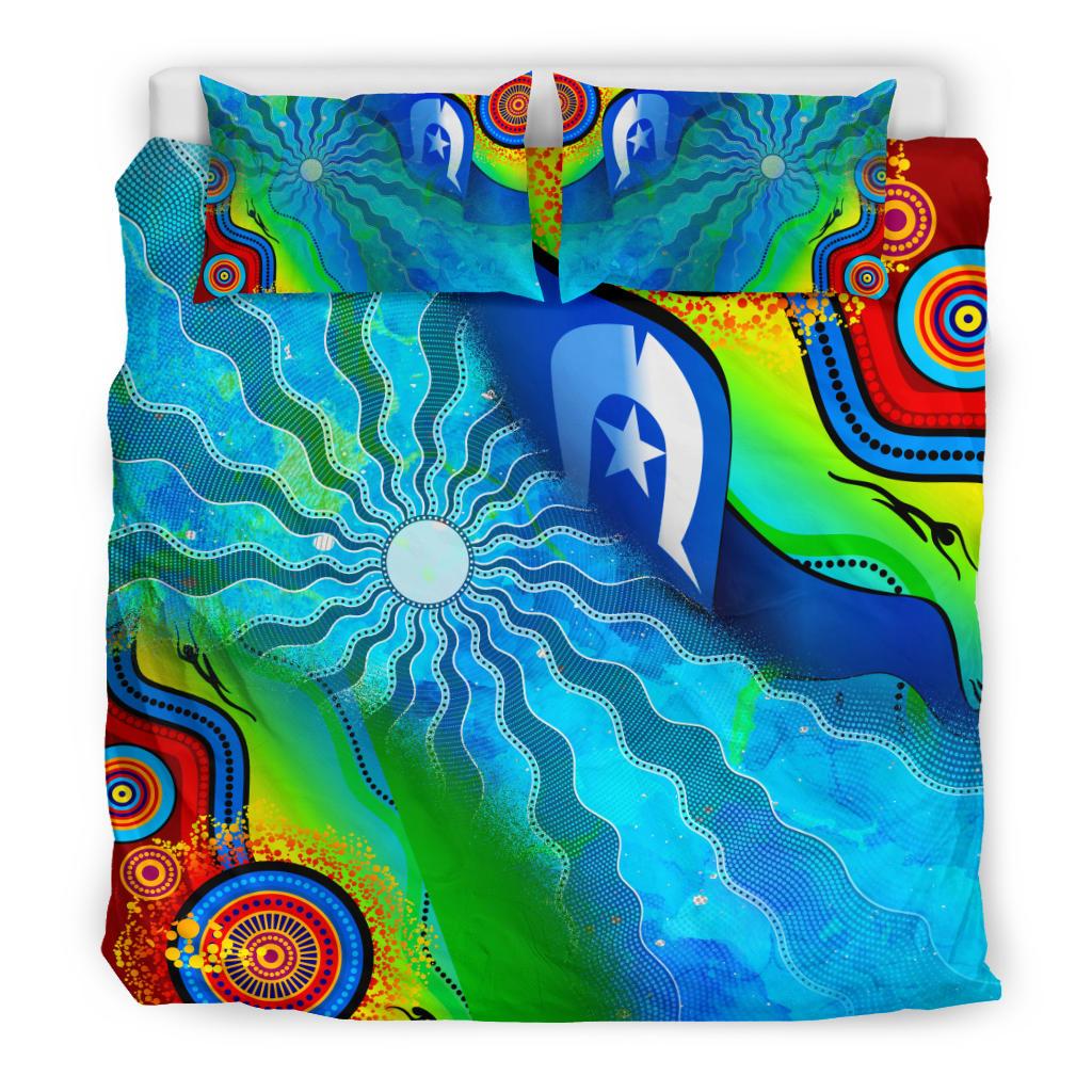 Bedding Set - Torres Strait Islanders Flag with Aboriginal Patterns Bedding Set - Vibe Hoodie Shop