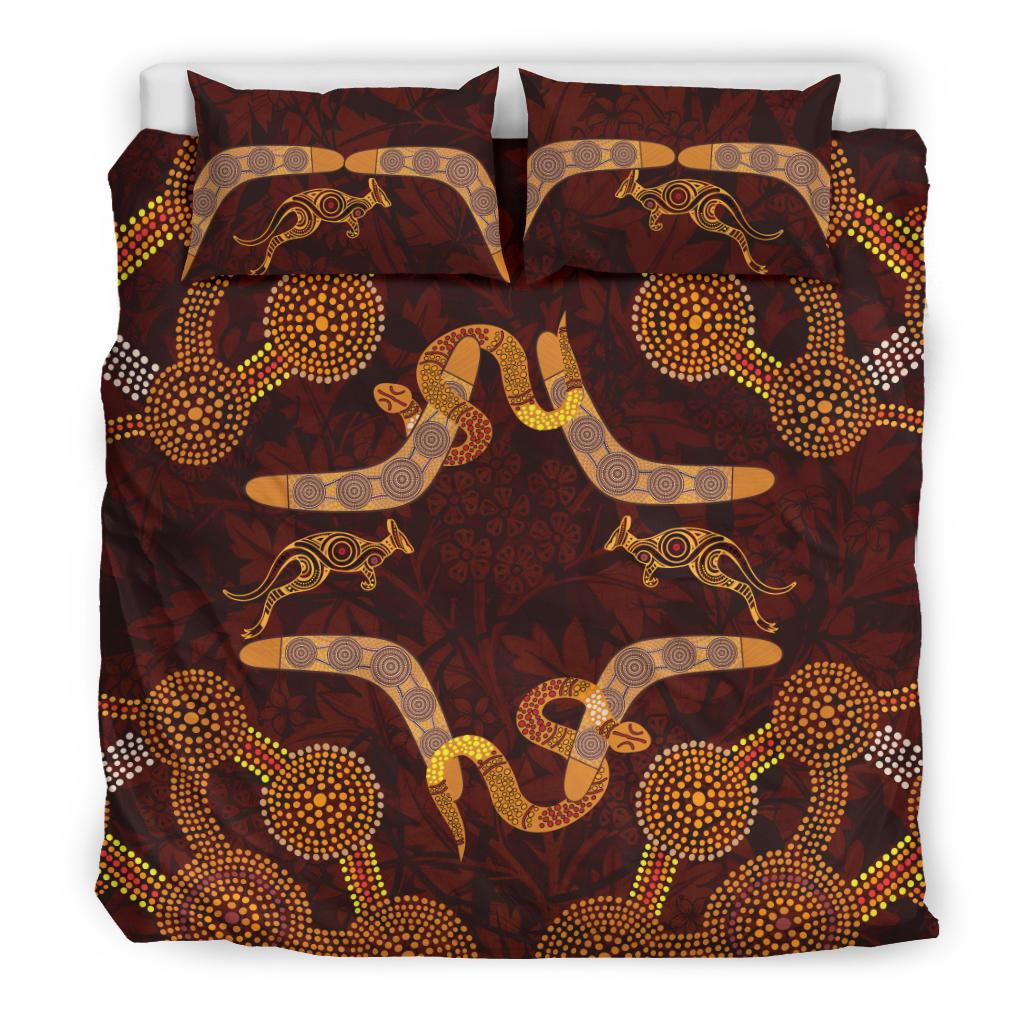 Aboriginal Bedding Set, Kangaroo, Snake And Boomerang Painting Art - Vibe Hoodie Shop