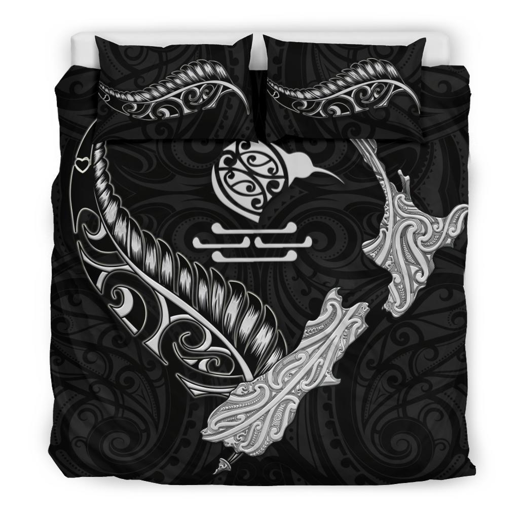 New Zealand Heart Bedding Set - Map Kiwi Mix Silver Fern White - Vibe Hoodie Shop