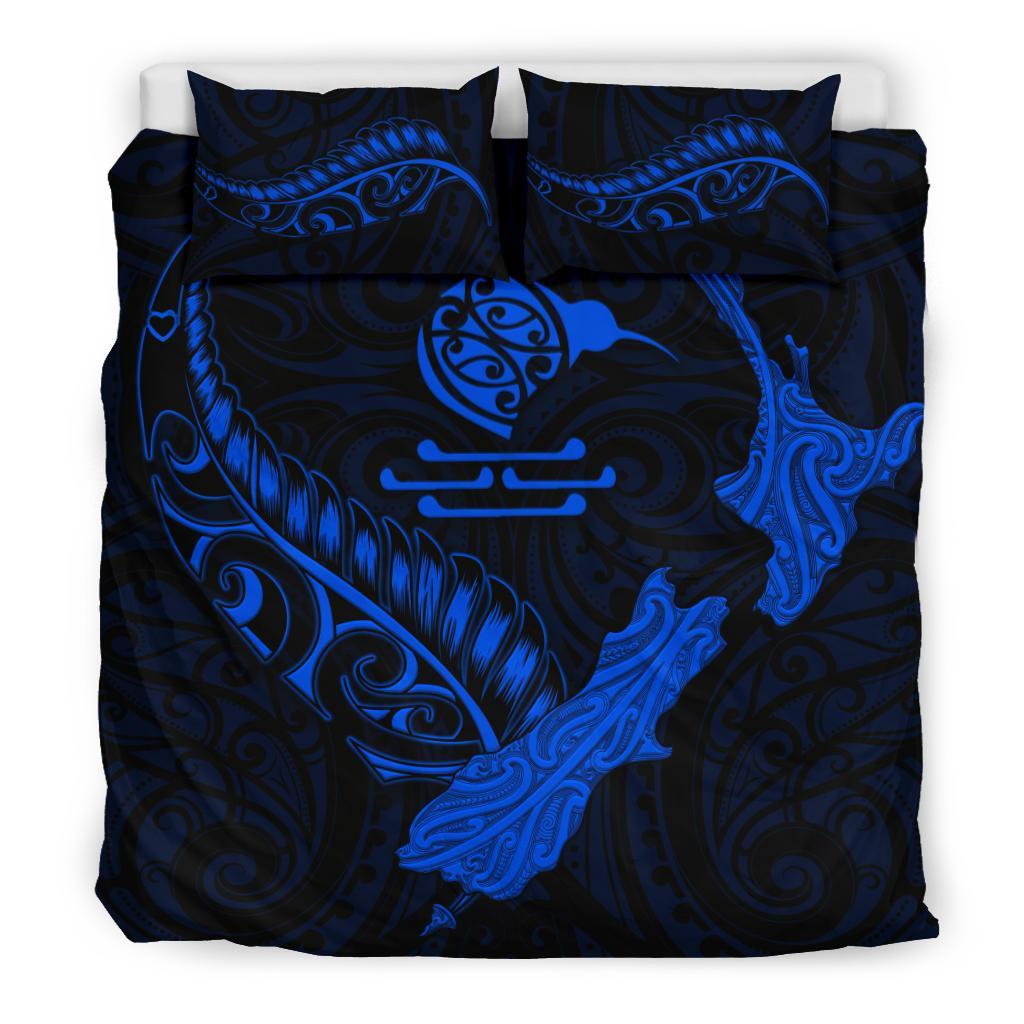 New Zealand Heart Bedding Set - Map Kiwi Mix Silver Fern Blue - Vibe Hoodie Shop