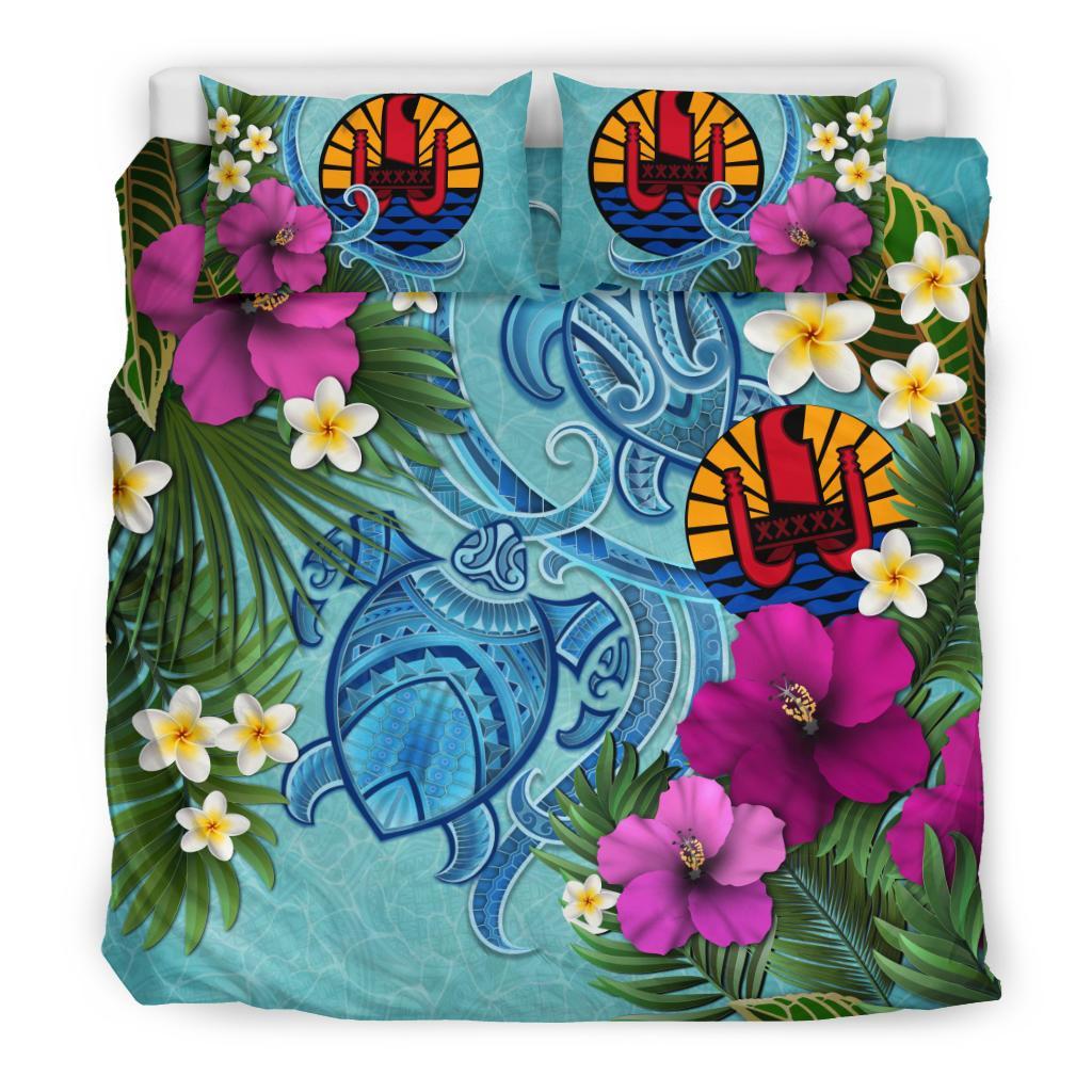 Tahiti Bedding Set - Polynesian Turtle Hibiscus And Plumeria - Vibe Hoodie Shop