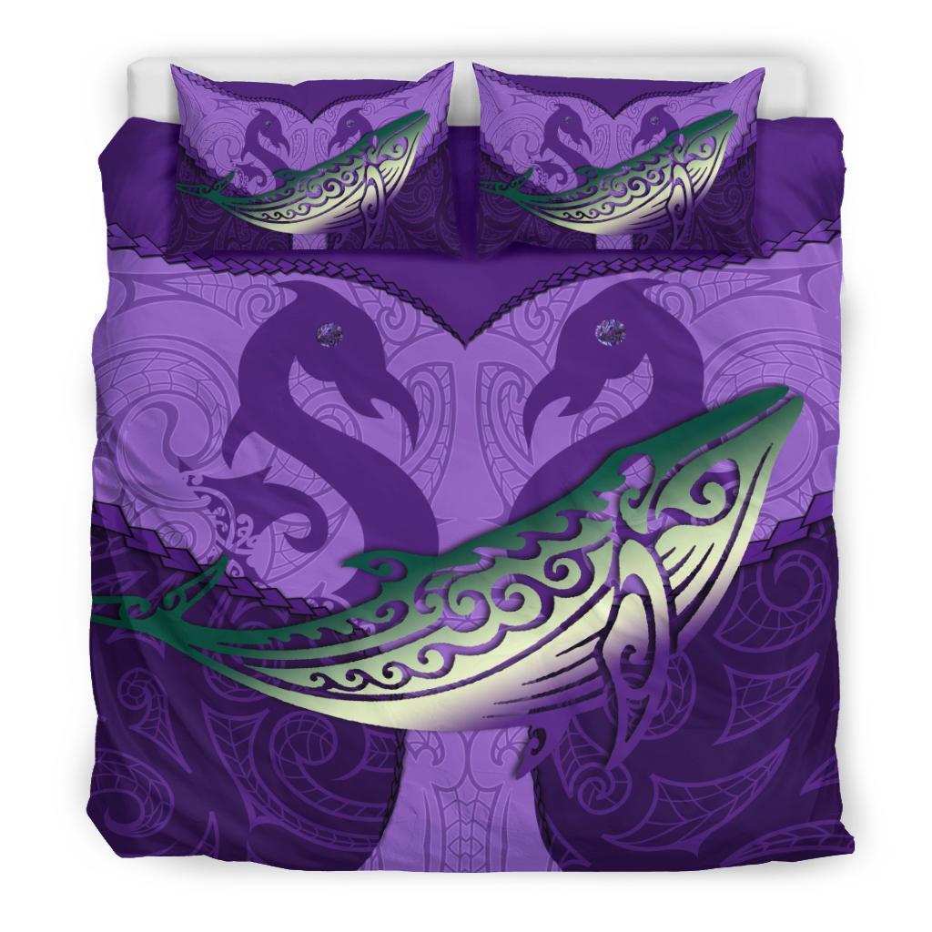 Maori Manaia Whales Gods Of The Sea Bedding Set, Purple - Vibe Hoodie Shop