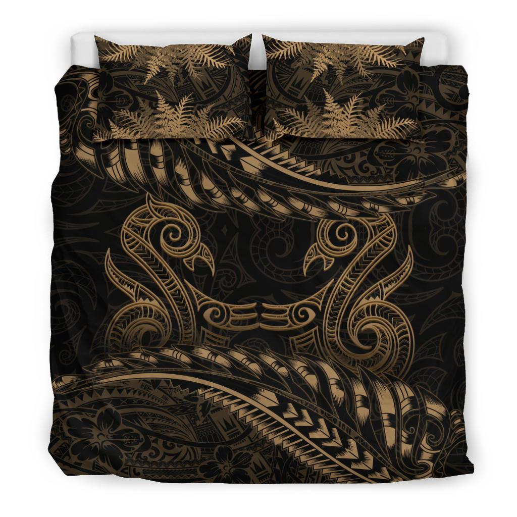 New Zealand Bedding Set Gold Manaia Maori - Silver Fern Duvet Cover - Vibe Hoodie Shop