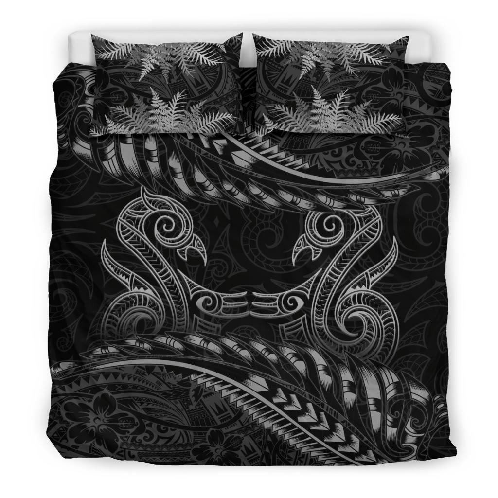 New Zealand Bedding Set Gray Manaia Maori - Silver Fern Duvet Cover - Vibe Hoodie Shop