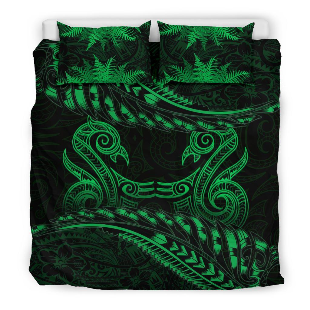 New Zealand Bedding Set Green Manaia Maori - Silver Fern Duvet Cover - Vibe Hoodie Shop