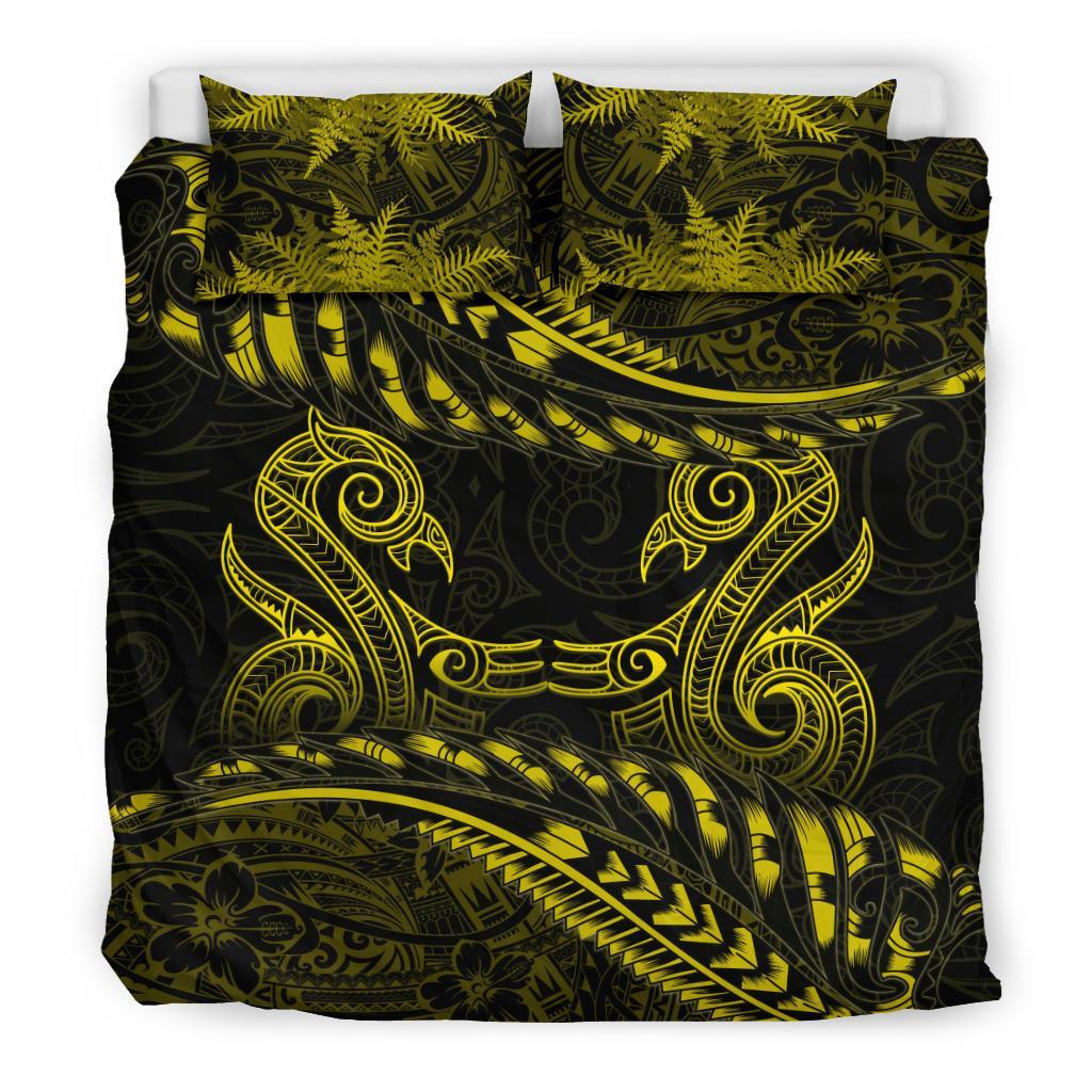 New Zealand Bedding Set Yellow Manaia Maori - Silver Fern Duvet Cover - Vibe Hoodie Shop