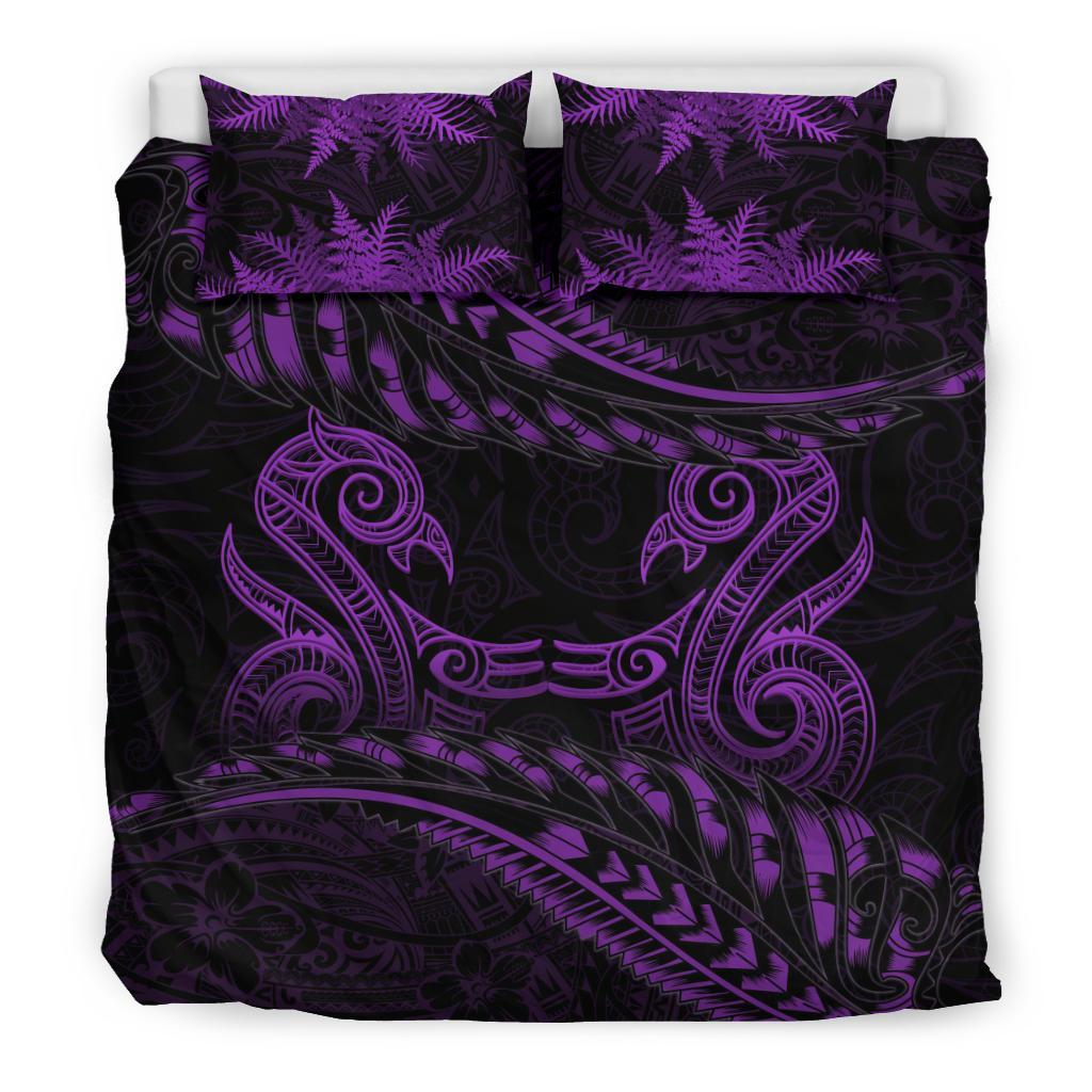 New Zealand Bedding Set Purple Manaia Maori - Silver Fern Duvet Cover - Vibe Hoodie Shop