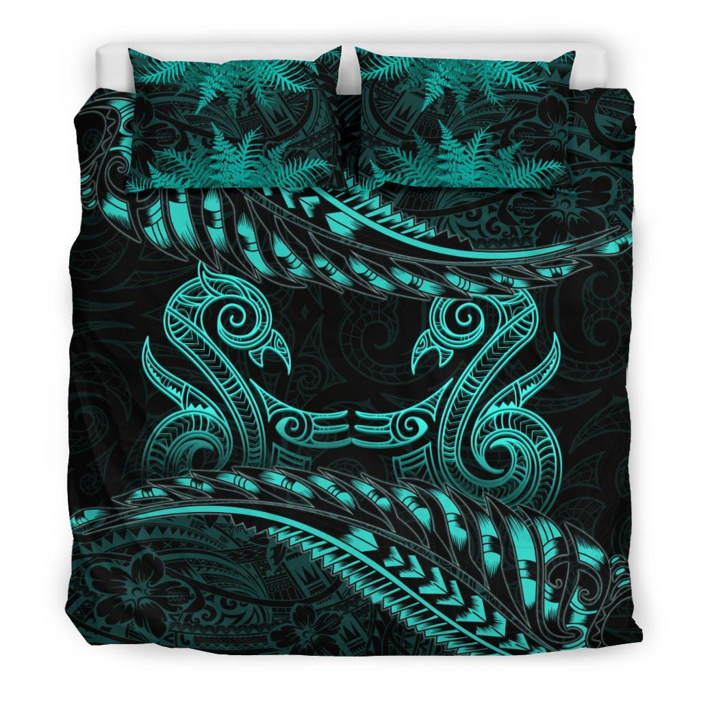 New Zealand Bedding Set Turquoise Manaia Maori - Silver Fern Duvet Cover - Vibe Hoodie Shop