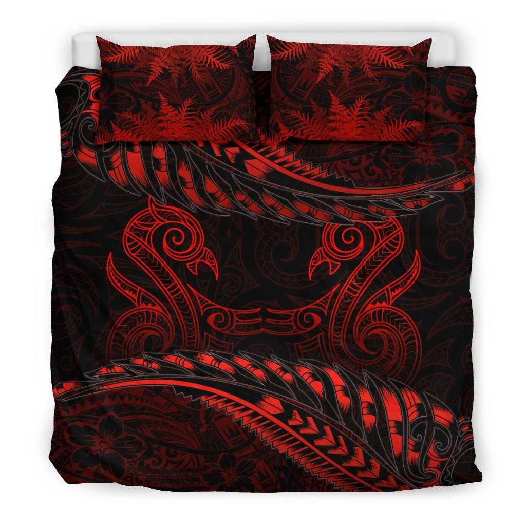 Aotearoa Bedding Set Red Maori Manaia With Silver Fern - Vibe Hoodie Shop