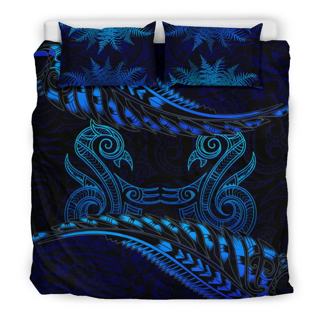 Aotearoa Bedding Set Blue Maori Manaia With Silver Fern - Vibe Hoodie Shop