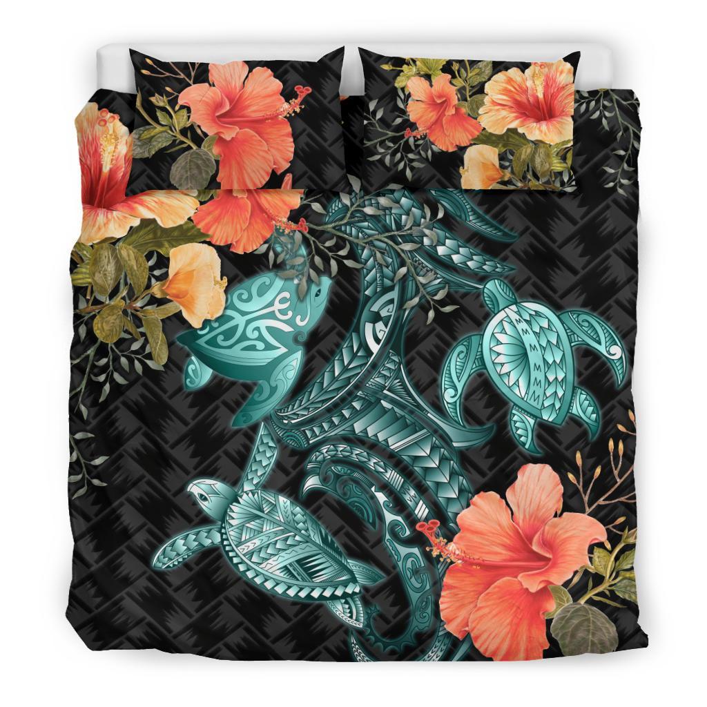 Turtle Mix Hibiscus Bedding Set Polynesian Duvet Cover - Vibe Hoodie Shop