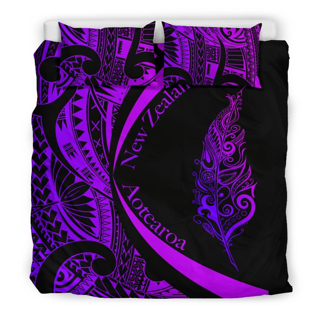 Light Silver Fern Maori Bedding Set Circle Style, Purple - Vibe Hoodie Shop