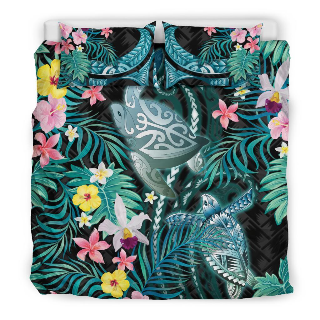 Turtles Love Bedding Set Hibiscus With Palm Leaves - Vibe Hoodie Shop