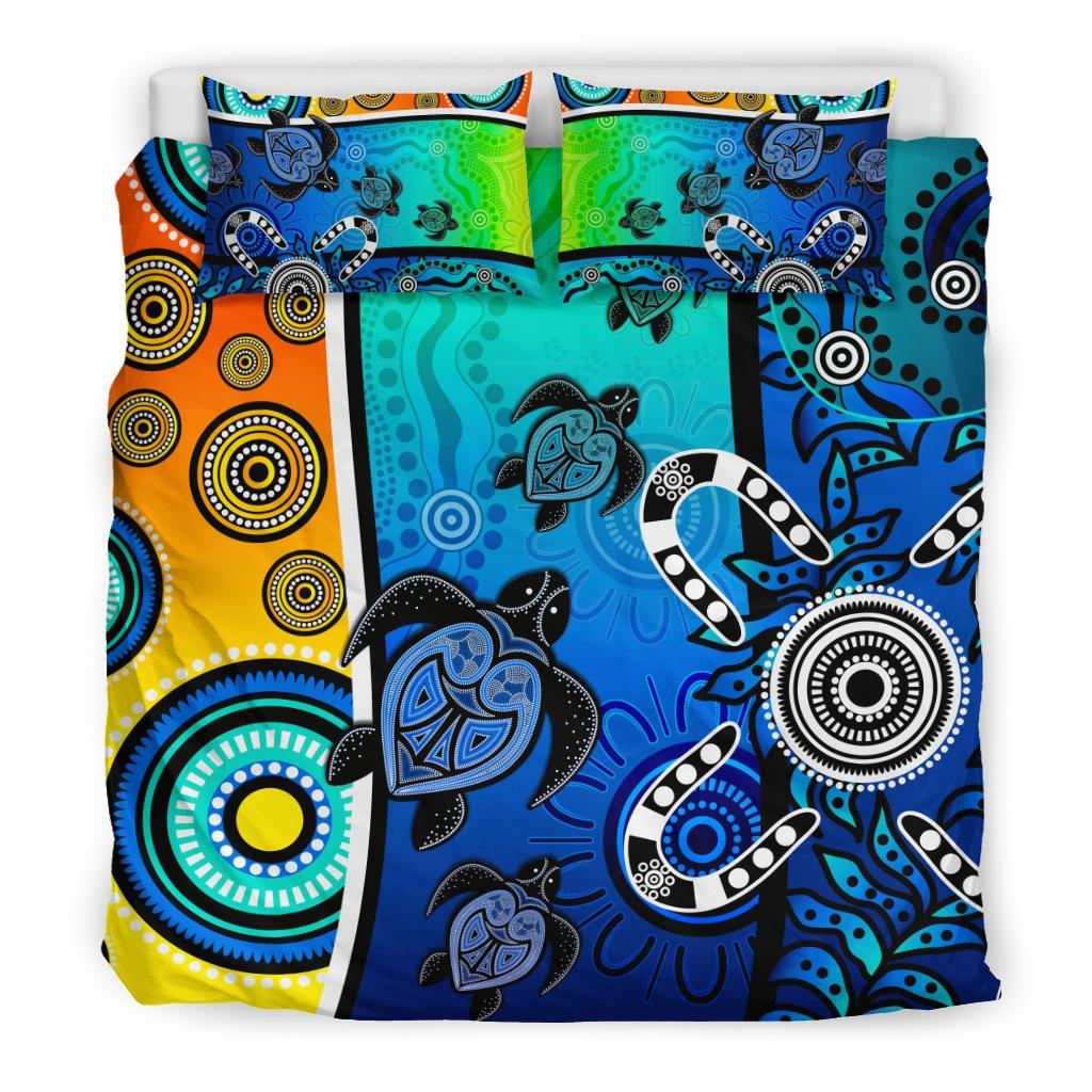 Aboriginal Bedding Set - Indigenous Turtle Dot Painting Art - Vibe Hoodie Shop