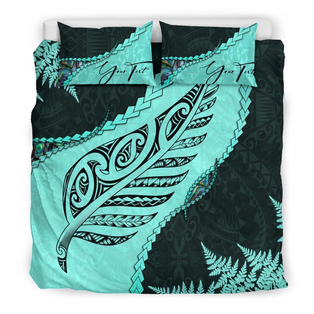 Signature Custom, Paua Shell Maori Silver Fern Bedding Set Turquoise - Vibe Hoodie Shop