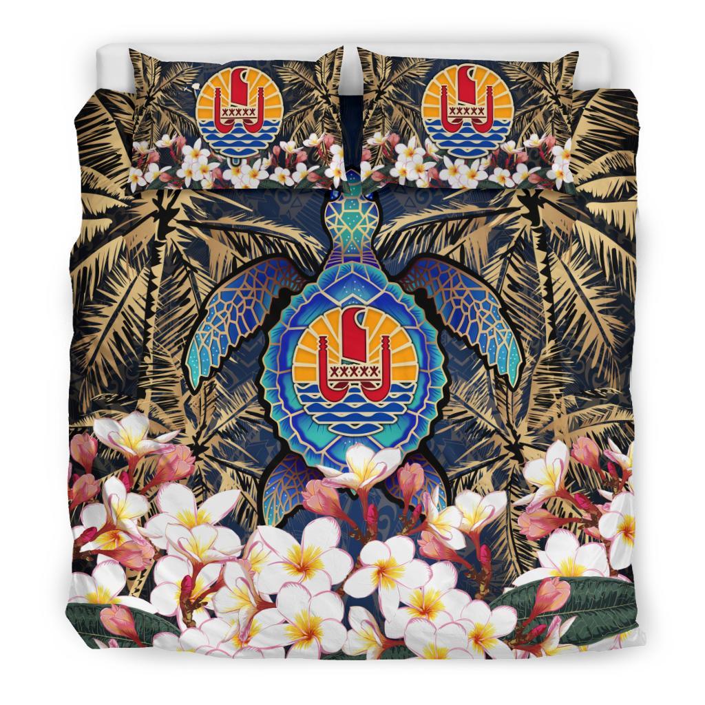 Tahiti Bedding Set - Polynesian Turtle Plumeria Coconut Tree Gold - Vibe Hoodie Shop