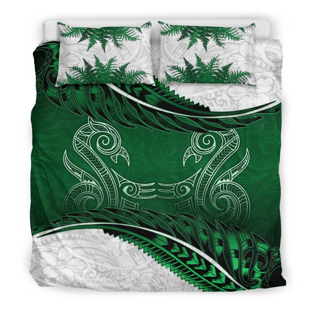 New Zealand Bedding Set Green Manaia Maori - Silver Fern Duvet Cover And Pillow Case - Vibe Hoodie Shop