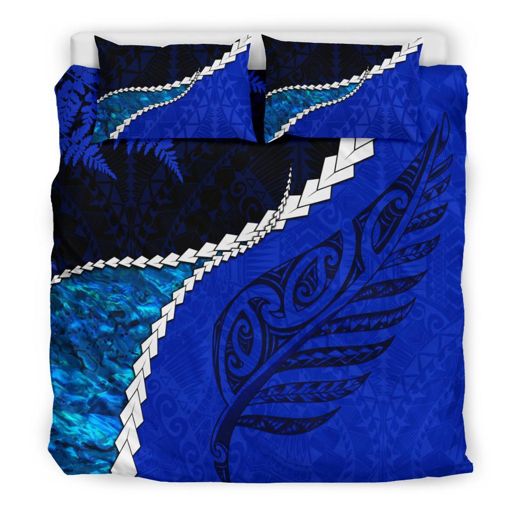 Paua Shell Maori Silver Fern Bedding Set, Cobalt - Vibe Hoodie Shop