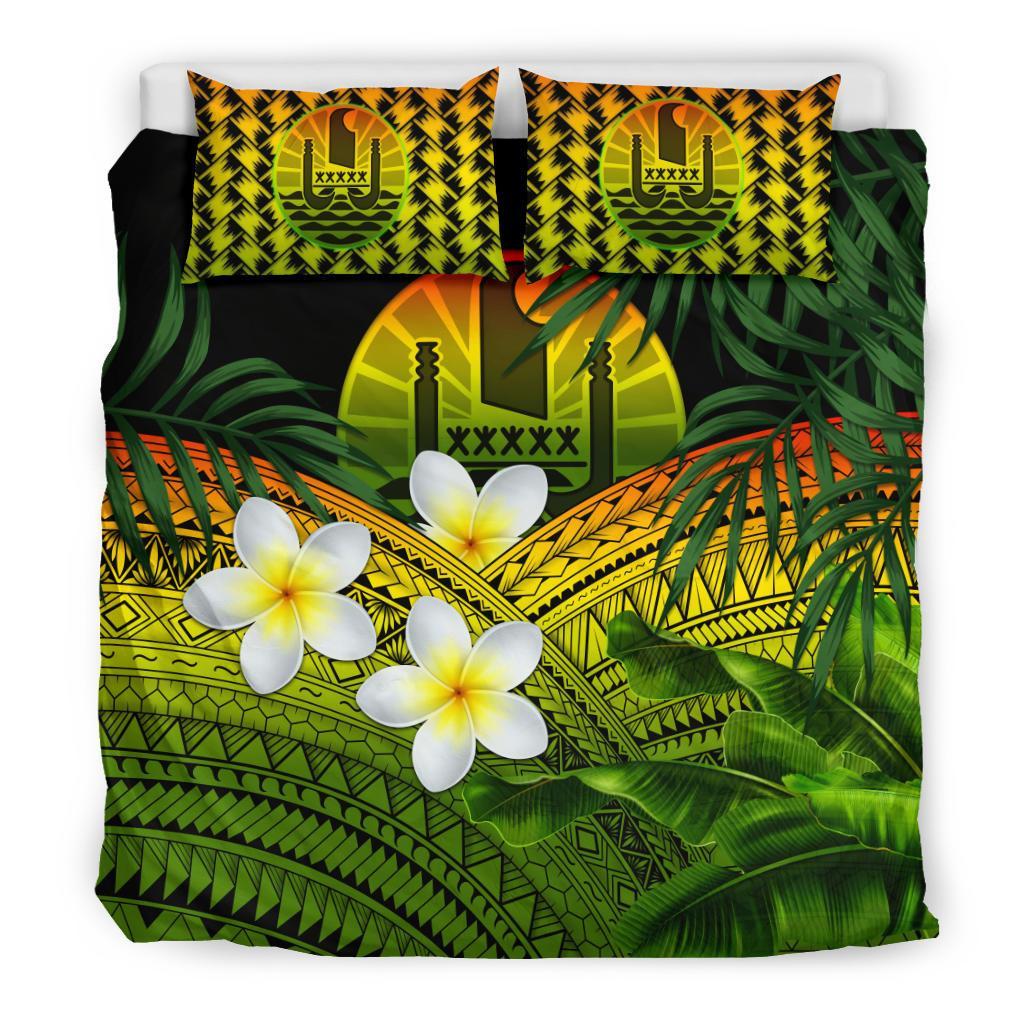 Tahiti Bedding Set, Polynesian Plumeria Banana Leaves Reggae - Vibe Hoodie Shop