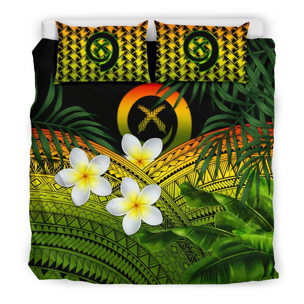 Vanuatu Bedding Set, Polynesian Plumeria Banana Leaves Reggae - Vibe Hoodie Shop